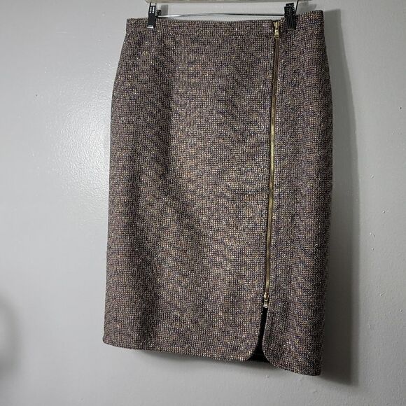 J.Crew Nwt Purple Gold Sparkle Tweed Front Zip Skirt - Picture 5 of 12